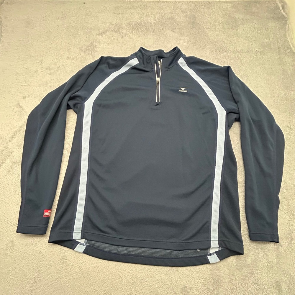 Mizuno Mens XL Breath Thermo Quarter Zip Pullover Navy Blue Running Training Top